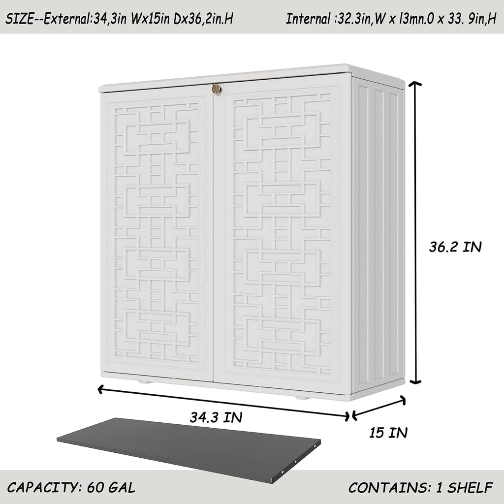 mrosaa waterproof outdoor storage cabinet with shelf,34.3''x15''x36.2'', side view