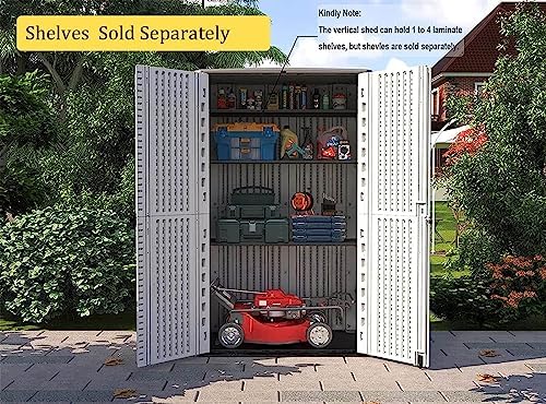 HOMSPARK Storage Shed Weather Resistance, Multi-Purpose Outdoor Storage Cabinet Waterproof, Outdoor Storage Cabinet for Garbage Cans, Lawnmower, Garden Accessories (White, Tall shed-53 cu ft)