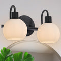 WINSHEN 2-Light Black Bathroom Light Fixture, Milk White Globe Wall Sconce Lamp