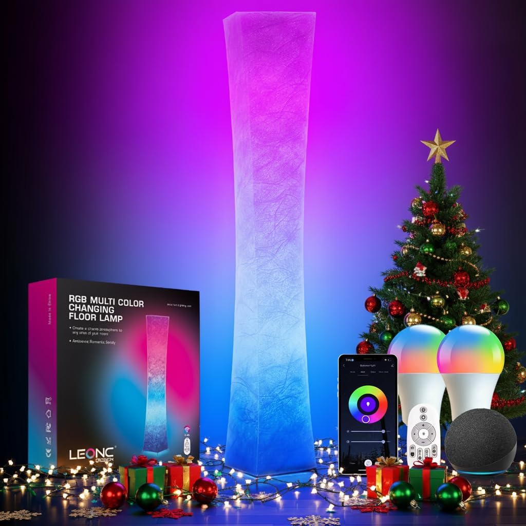 LEONC RGB+CCT Floor Lamp with Remote, 1800lm LED Tuya Smart 9W×2 Bulbs