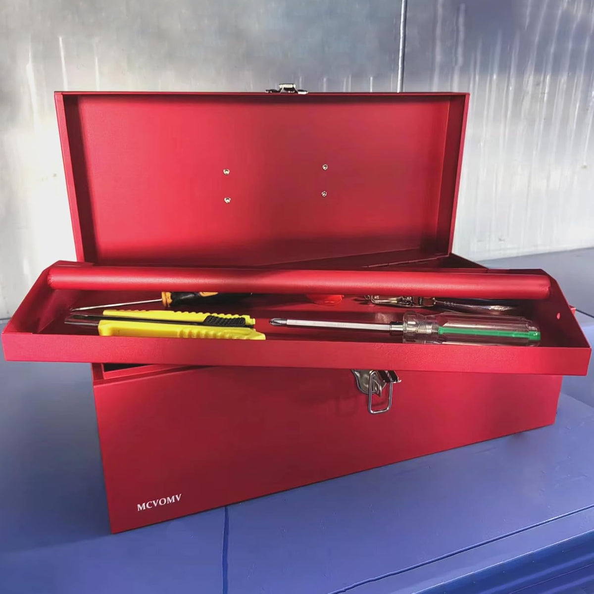 16" portable metal toolbox large tool box 18-gauge, side view