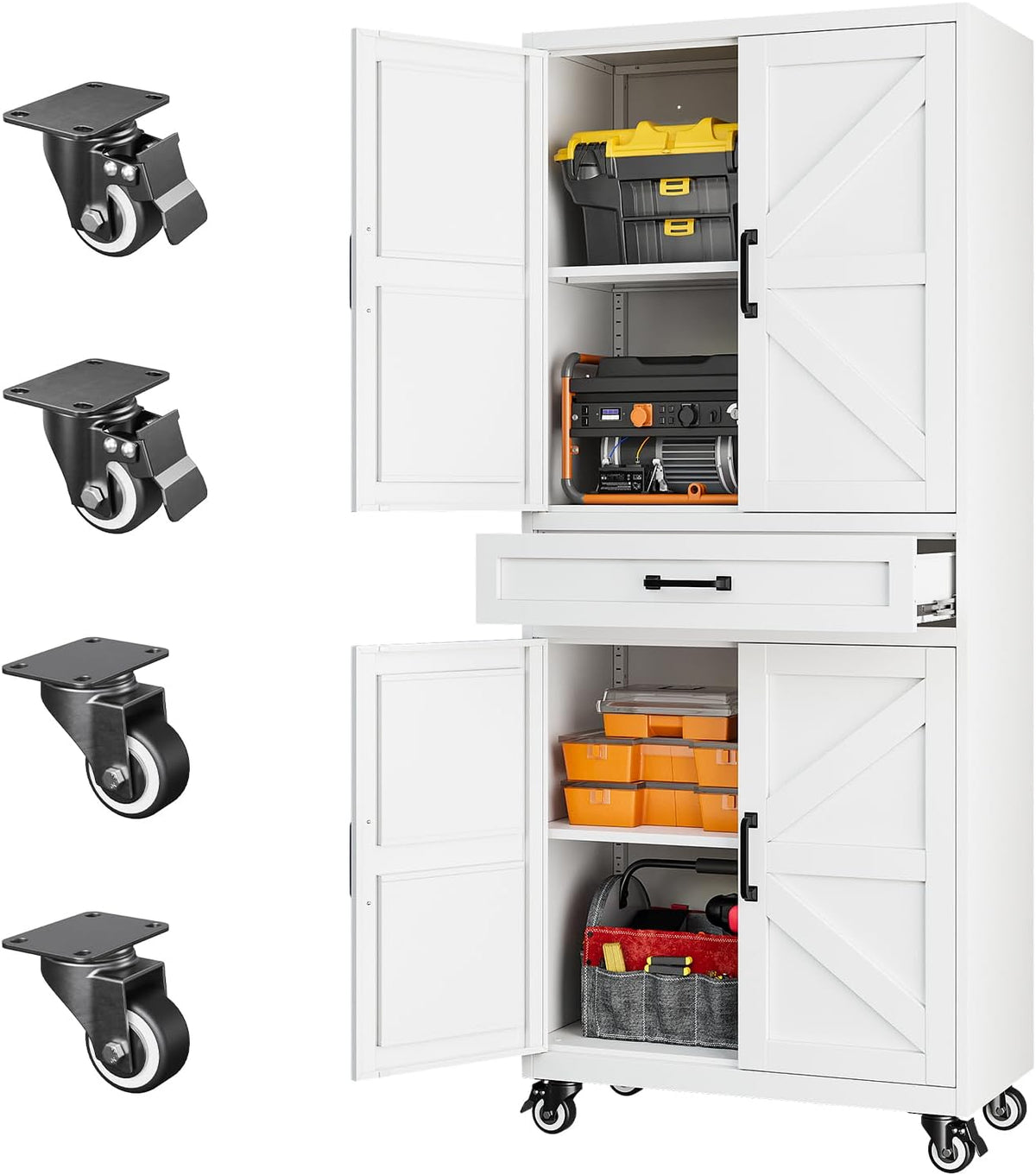 Letaya Metal Garage Storage Cabinets with Wheels,White Rolling Tool Cabinet