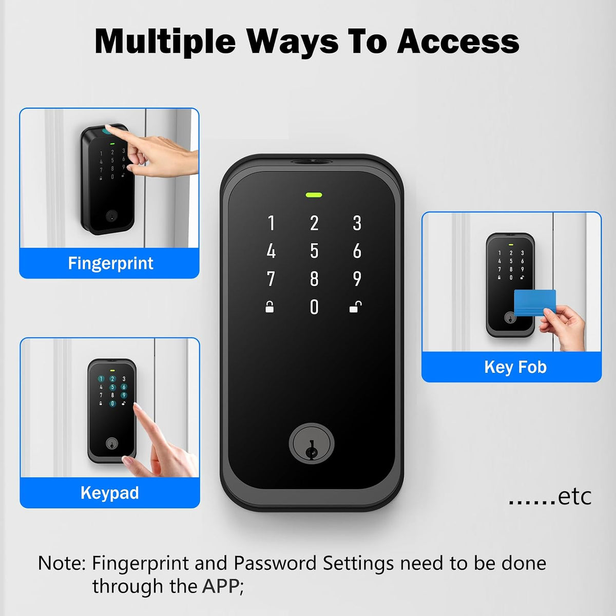 Keypad Fingerprint Keyless Smart Door Lock with Electronic Code/Fob Card/Physical Key for Front Door, Easy Installation