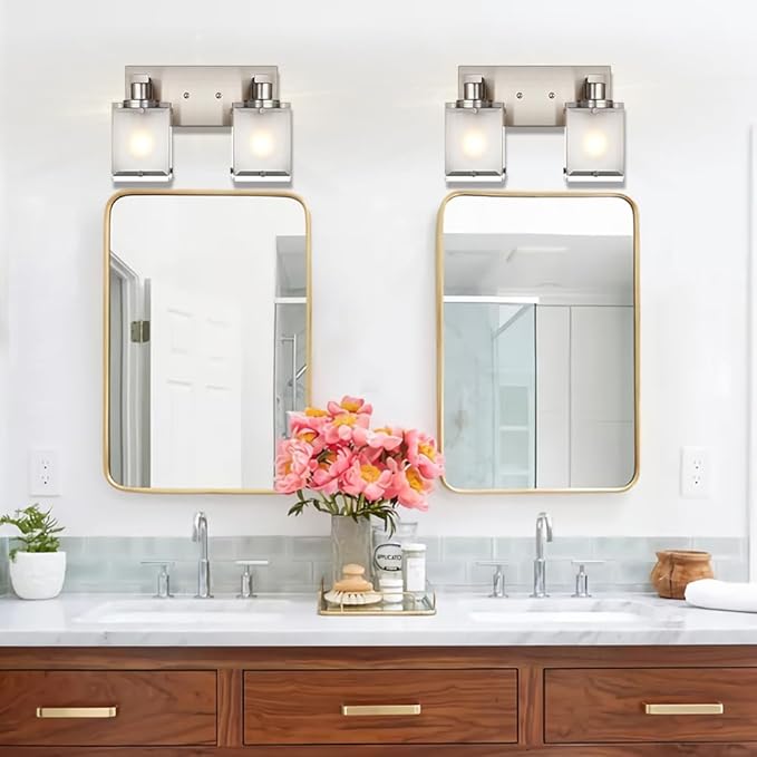 WINSHEN 2-Lights Wall Sconce Lighting, Brushed Nickel Bathroom Vanity Light