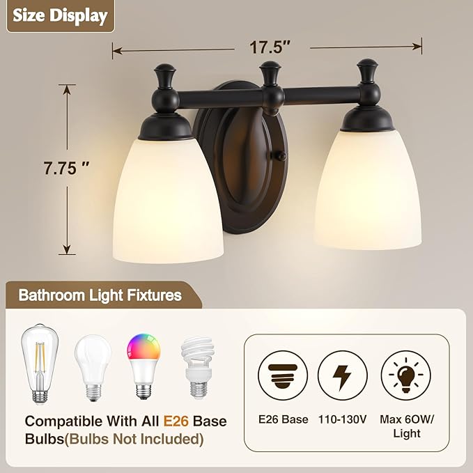 EJIAXIN 2 Lights Bathroom Vanity Light