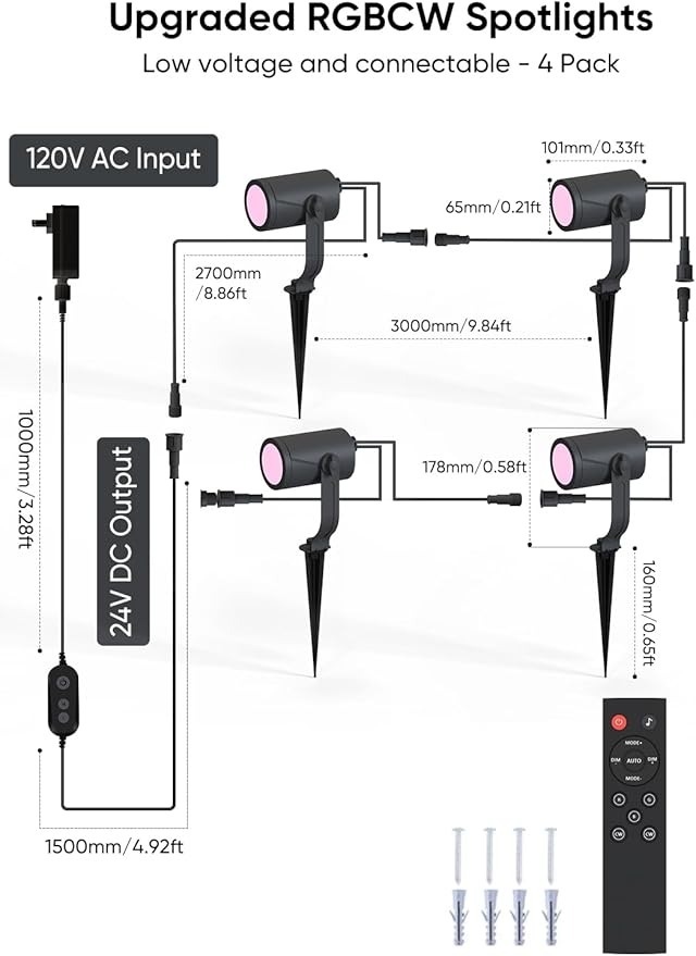 APPECK Smart Outdoor Spot Lights 24W, RGBCW Color Changing Landscape Lights 4 (4 Pack)