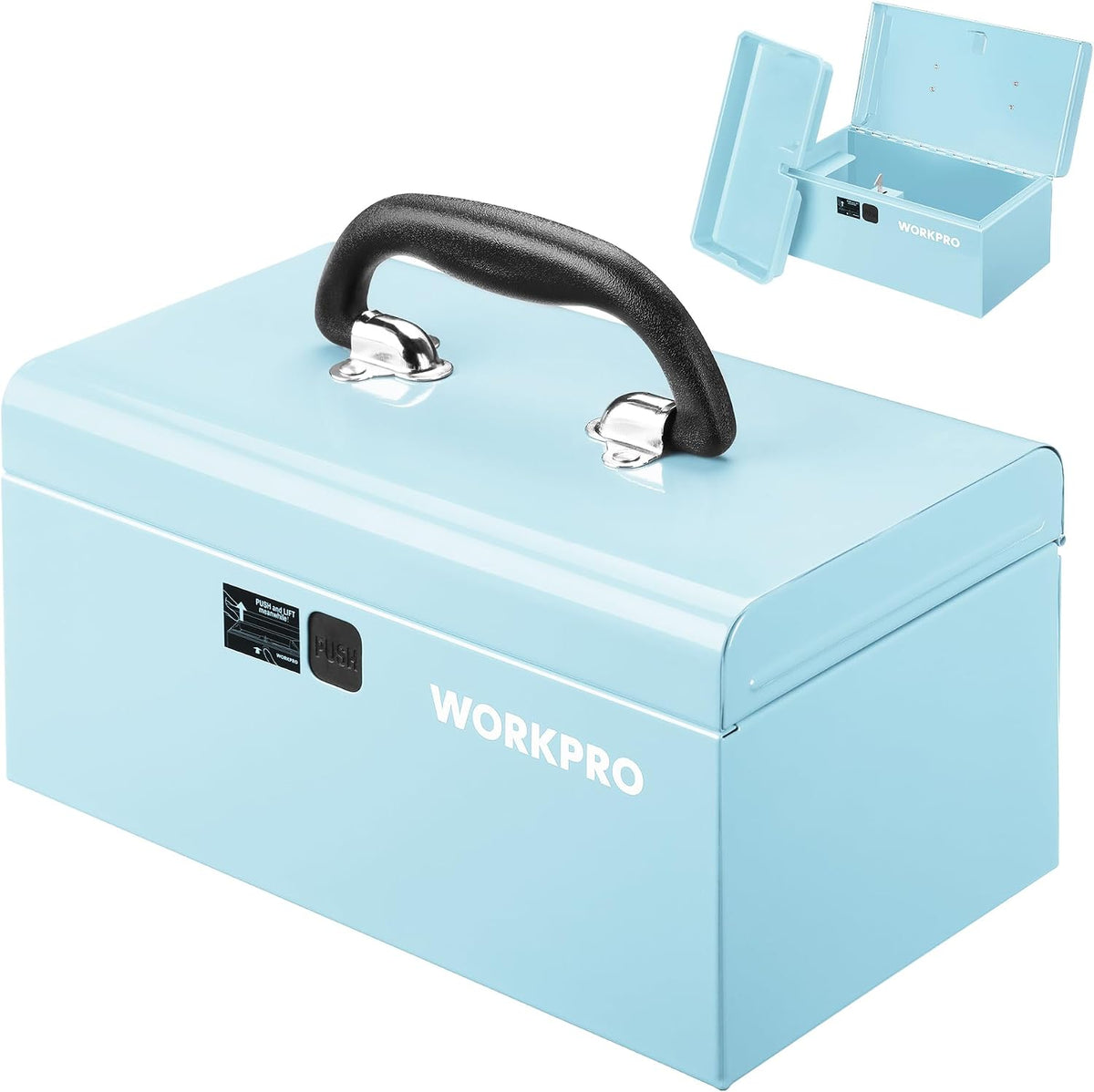 WORKPRO 10.8" Mini Metal Tool Box with Removable Tray