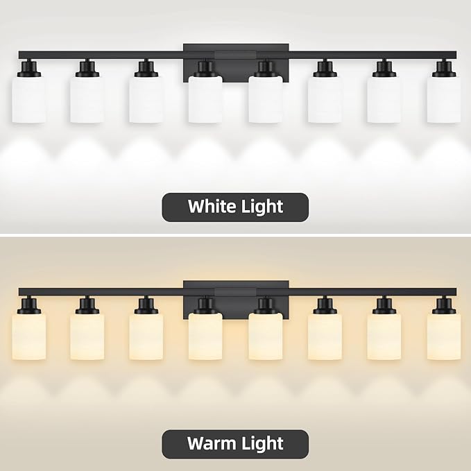 DIKAIDA 8-Light Bathroom Light Fixtures Over Mirror, 52inch Modern Matte Black