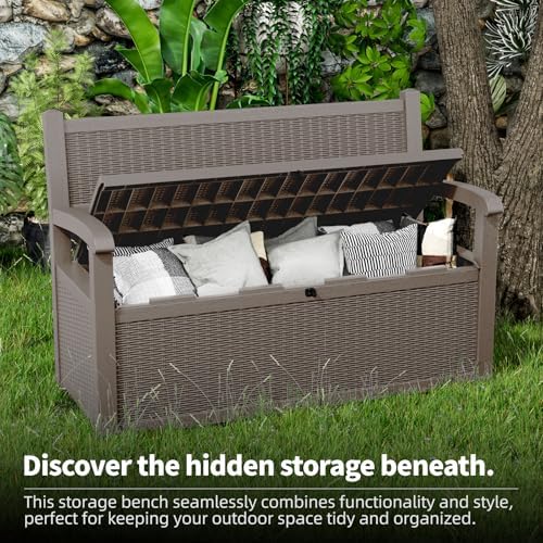 PatioZen 80 Gallon Outdoor Storage Bench Deck Box, Grey