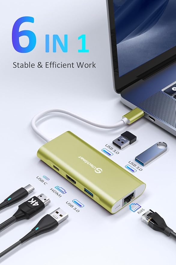 UtechSmart USB C Hub, USB C Ethernet Multiport Adapter, 6 in 1 USB C to HDMI