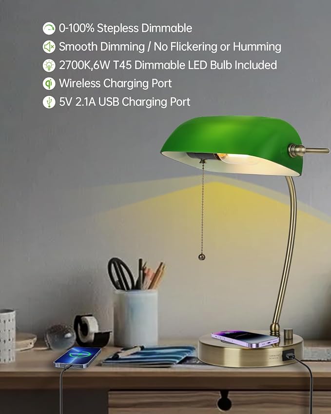Newrays Green Glass Bankers Desk Lamp