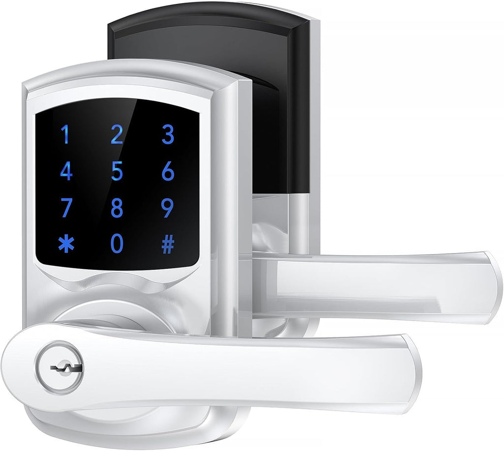 Signstek Keyless Entry,Digital Smartcode Door Lock for Front Door,Keypad Door Lock with Handle and Security Key,Touchscreen,Easy Installation,Silver