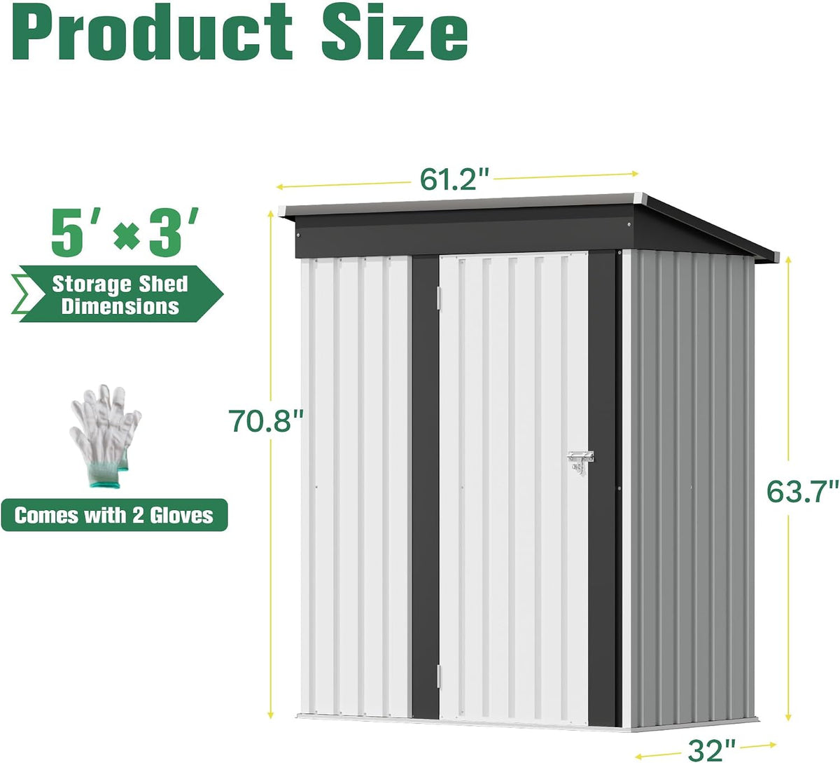 flamaker 5x3 ft storage shed waterproof metal garden showing dimensions