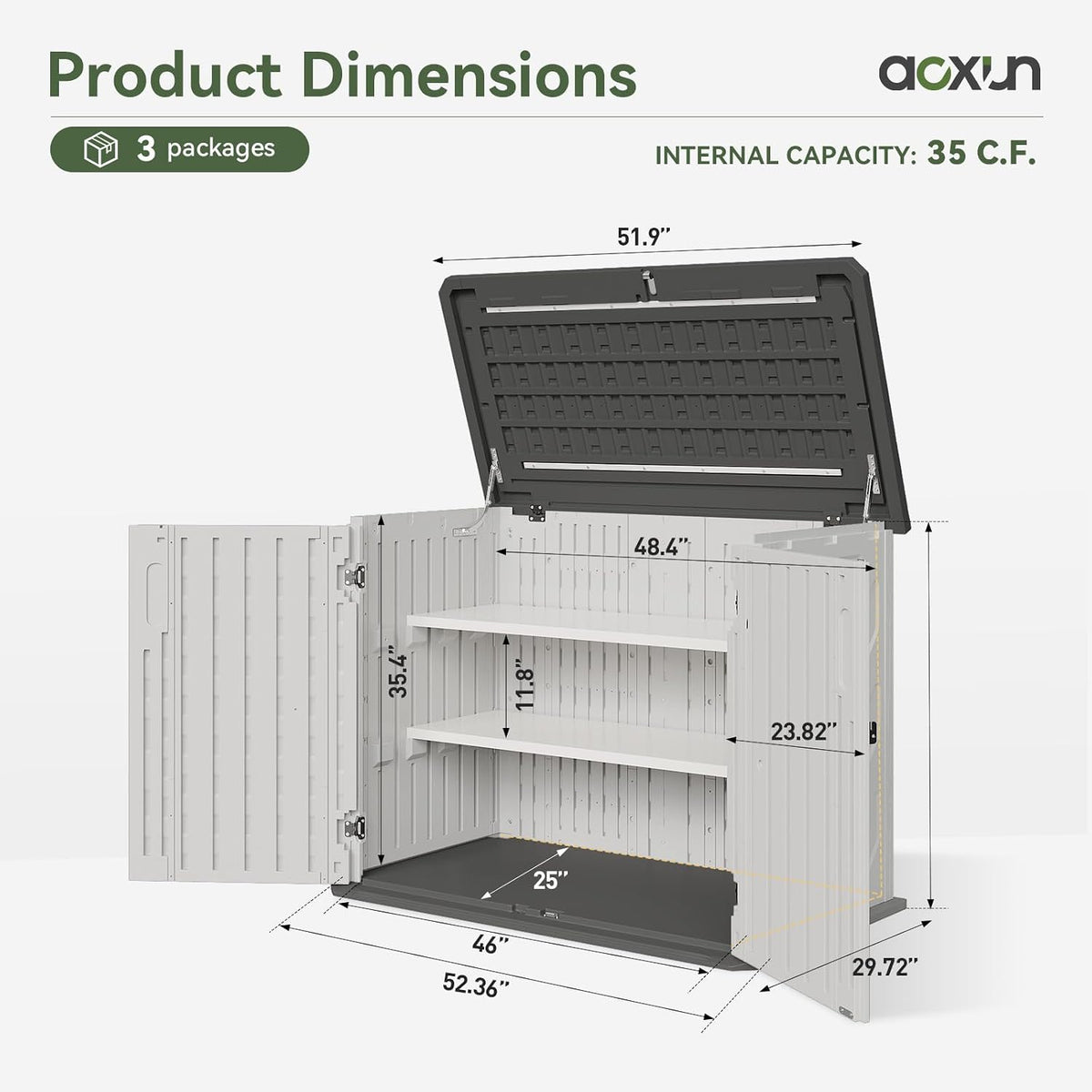 aoxun outdoor storage shed, 35 cu.ft vertical storage, side view
