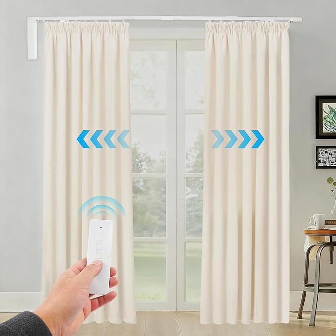 Lemoeyes Electric Curtain Track, Retractable Motorized Curtains Rod within 7.2ft