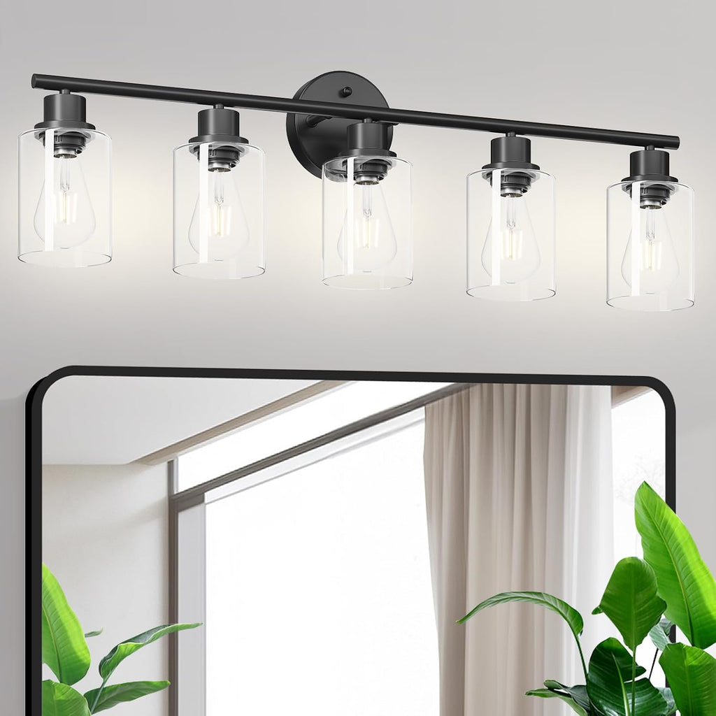 Guliaofo 5-Light Black Bathroom Vanity Lights, E26 Modern Bathroom Light