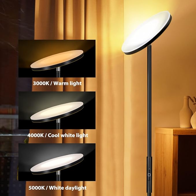 JOOFO Floor Lamp, 30W/2400LM Sky LED Modern Torchiere 3 Color Temperatures