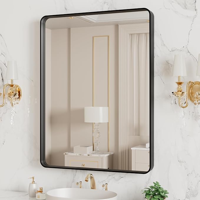 LOAAO 20X16 Inch Black Metal Framed Bathroom Mirror