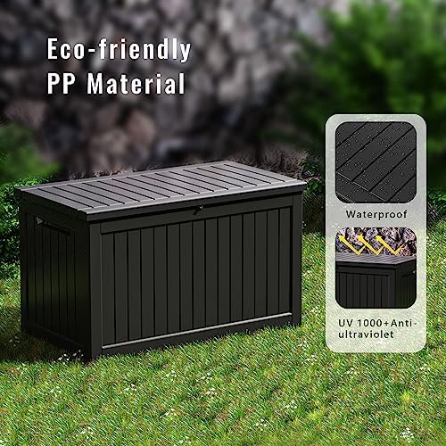 DRATO 280 Gallon Deck Box, Outdoor Large Waterproof Resin Storage Box with Lockable Lid for Patio Cushions, Gardening Tools (Black, 280 Gallon)