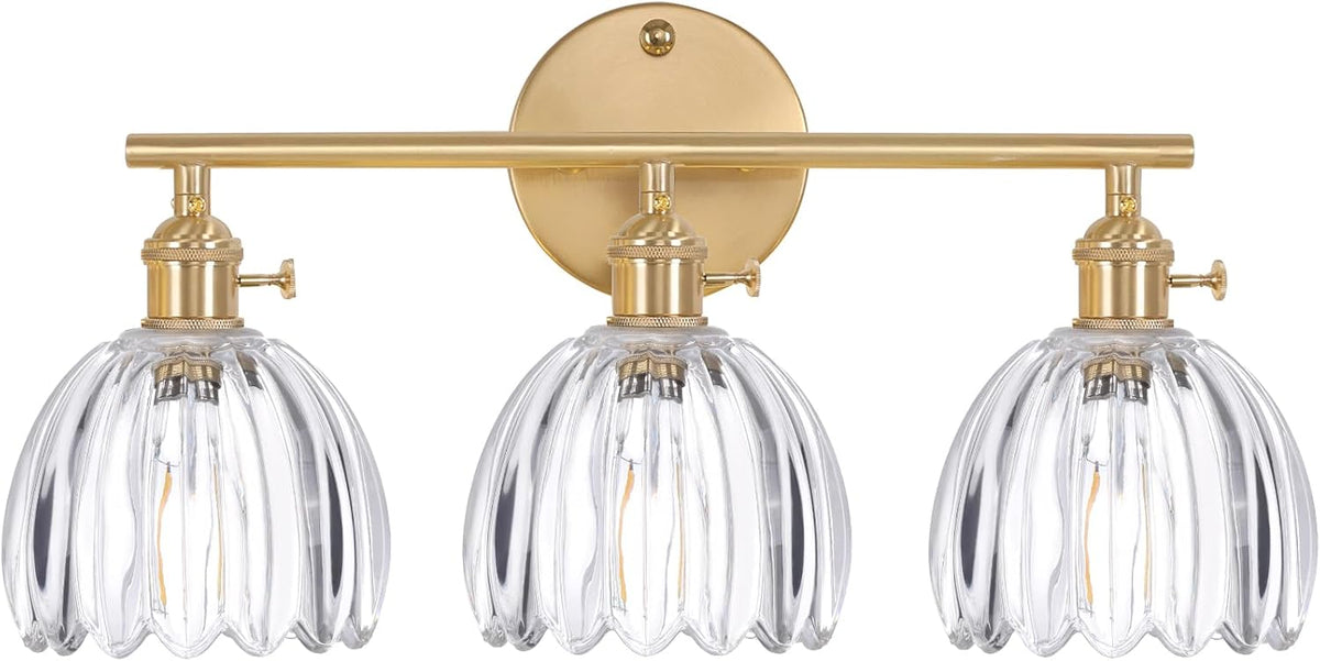 Shenmoyl Bathroom Light Fixtures, 3-Light Brass Vanity Wall Light Over Mirror