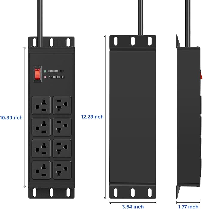 CCCEI Black Heavy Duty Power Strip Surge Protector 20 AMP, 8 Outlets 12 Gauge