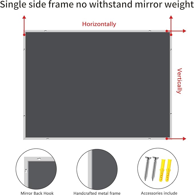 Silver Bathroom Mirror for Wall, 30x36 Inch Rectangle
