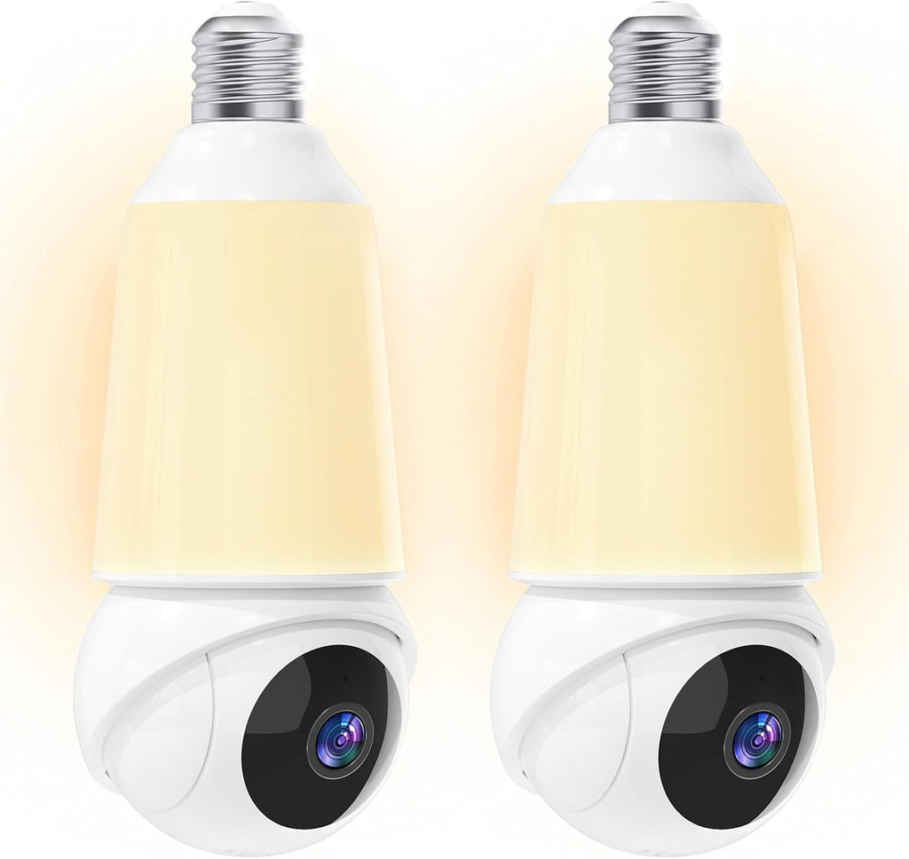 Light Bulb Security Camera -5G& 2.4GHz WiFi 2K Camera for Home Security, 1000-Lumen Dimmable Bulb Camera with Color Night Vision, Two-Way Talk, Motion Detection & Siren, 355°Pan Compatible with Alexa