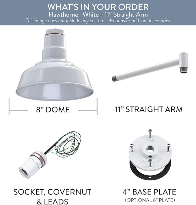 Steel Lighting Co. Hawthorne Barn Light | Outdoor Wall Mounted | 8 inch Dome |
