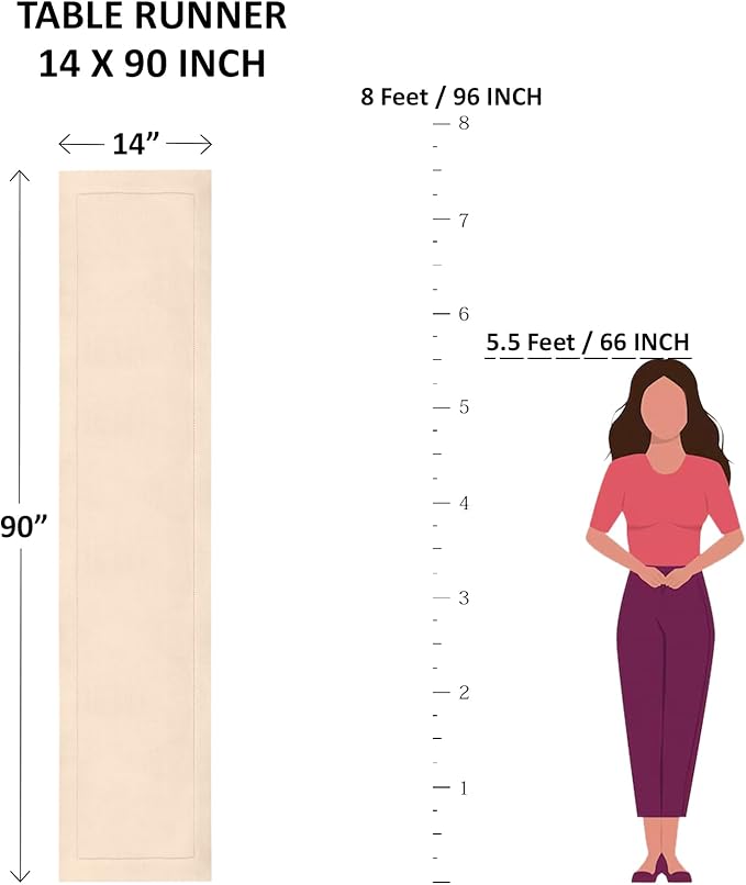 Solino Home Cotton Linen Red Table Runner 90 Inches Long - Hemstitch 14 x 90 Inch Table Runner for Fall, Autumn, Halloween, Christmas, Holiday