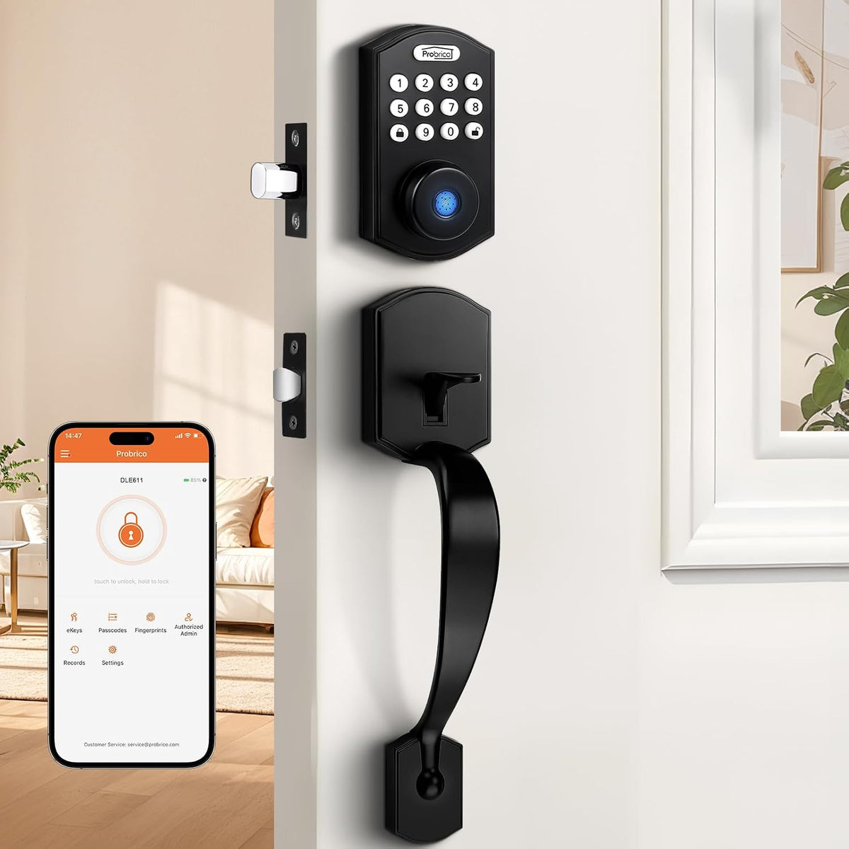 Probrico Smart Keyless Entry Door Lock Smart Locks for Front Door, Keypad Door Lock with Handle Fingerprint Deadbolt with Handle