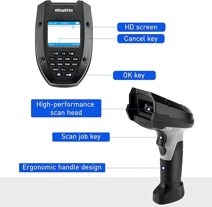 1D 2D Wireless Barcode Scanner, Onewscan Portable Inventory Scanner