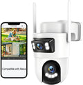 Dual Lens Security Camera Outdoor, 2.4GHz WiFi Cameras for Home Security, 360° View Pan/Tilt with Color Night Vision, 2K Full HD Video, 2-Way Audio, Works with Alexa, Motion Detection, Auto Tracking