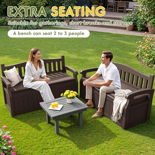 Greesum 80 Gallon Outdoor Storage Bench Deck Box with Cushion, Brown