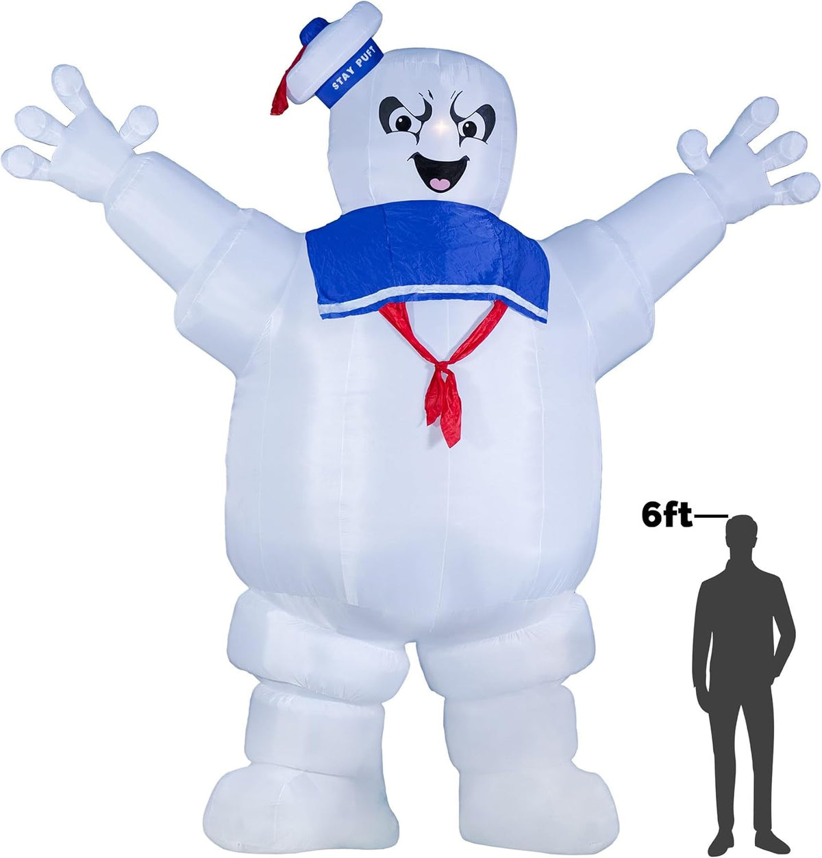 Fun Costumes Ghostbusters Inflatable Stay Puft Marshmallow Man Outdoor Halloween Decoration - LED Lights, Tether Ties, Stakes, Power Cord & Repair Kit 15FT