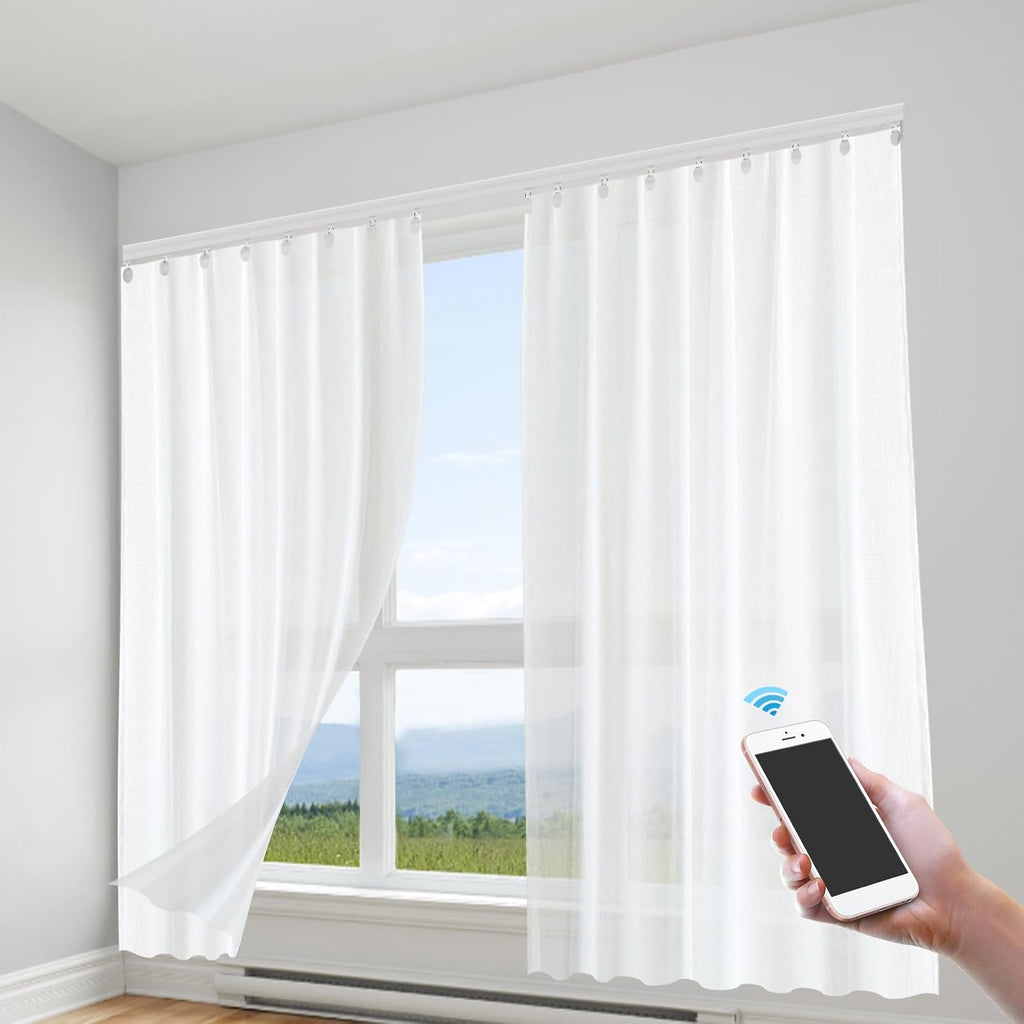 Lemoeyes Electric Curtain Track, Retractable Motorized Curtains Rod From