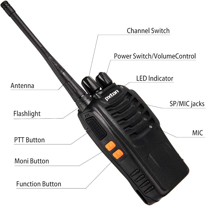 pxton Two Way Radios Long Range Walkie Talkies (6 Pack)