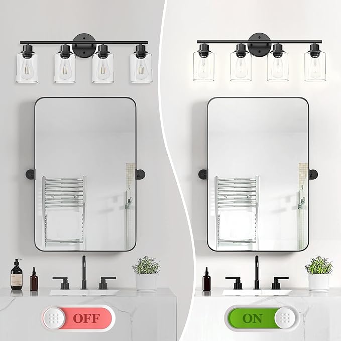 Guliaofo 4-Light Black Bathroom Light Fixtures, E26 Modern Vanity Lights