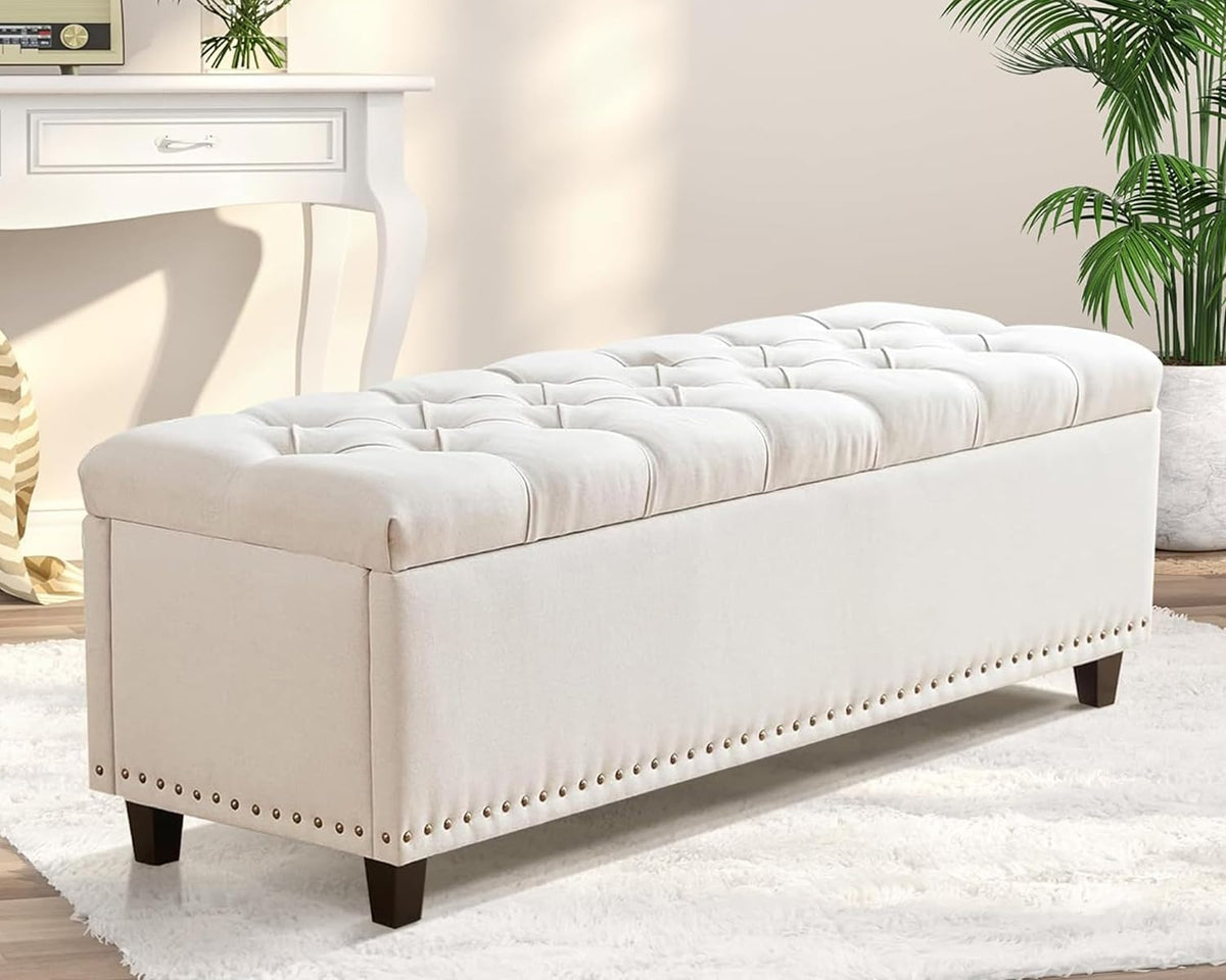End of Bed Storage Bench - 51" Tufted Rectangular Ottoman Storage Benches - Large Bedroom Ottoman Bench with Storage Foot of Bed for Living Room Bedroom (Beige)
