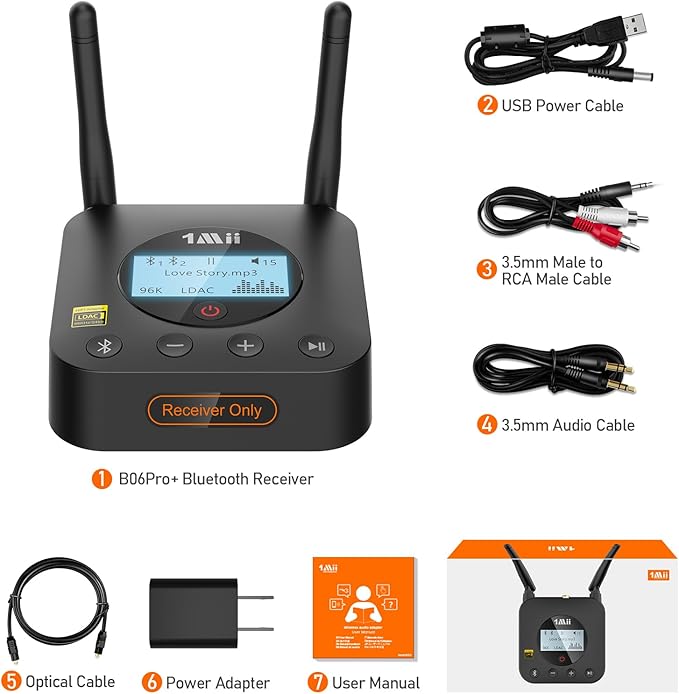 1Mii B06Pro+ Hi-Fi Bluetooth 5.2 Audio Receiver, LDAC Hi-Res Wireless Audio