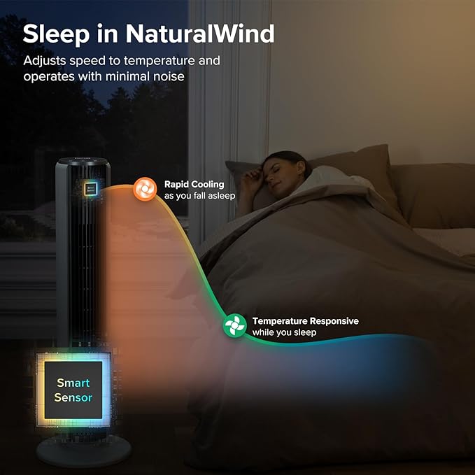 LEVOIT Tower Fan for Bedroom, 25ft/s Velocity Standing Fan