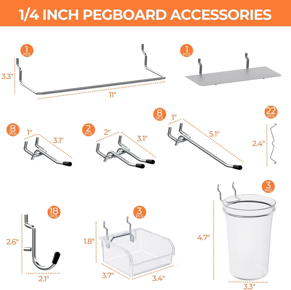 INCLY 70PCS Metal Peg Board Kit with 1/4" Pegboard Accessories