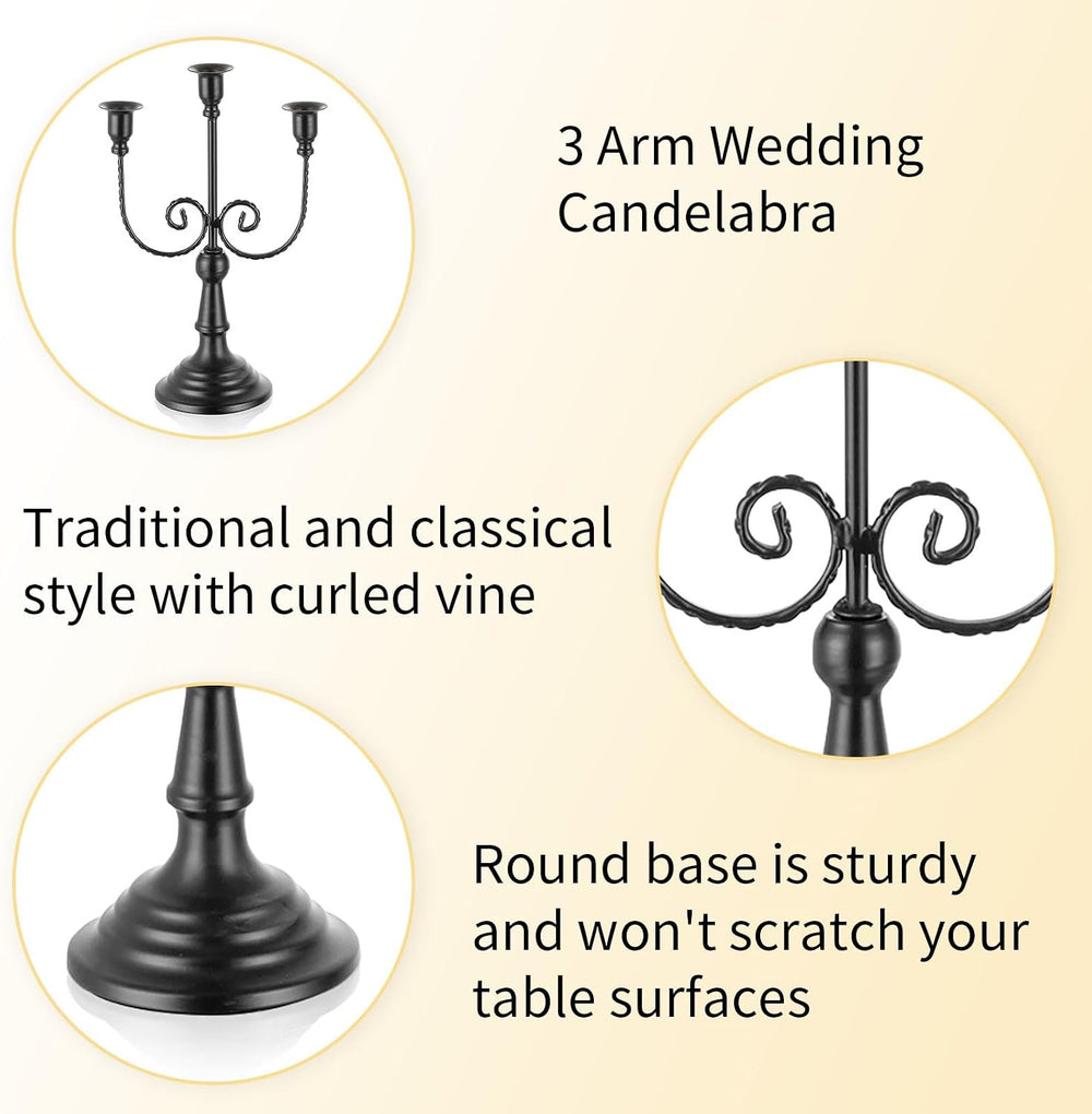 Romadedi Halloween Candelabra, Black 3-Arm Candle Holders, Set of 2