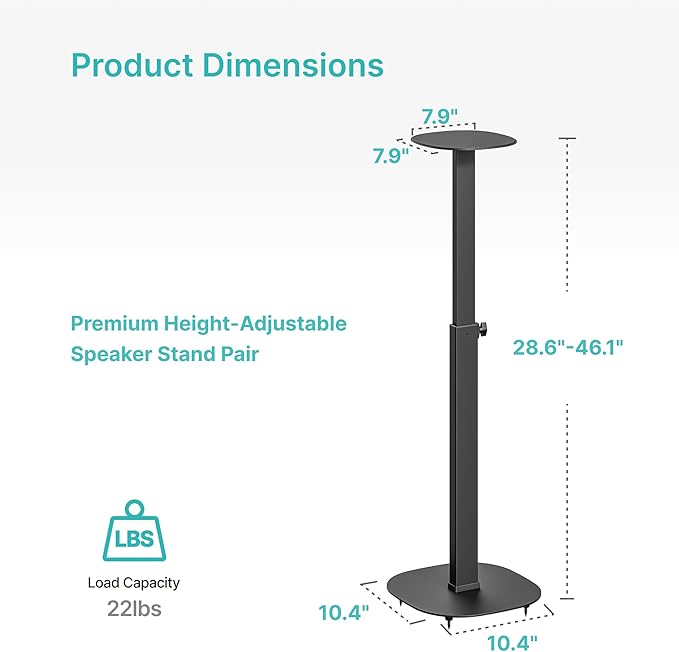 Pegzone Height-Adjustable Speaker Stand Pair from 28.6" to 46.1", 22lbs Capacity