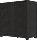 HOMSPARK Indoor/Outdoor Storage Cabinet with Doors and 1 Shelf, 34”x15”x34” HDPE Plastic Storage Box for Bedroom, Bathroom, Living Room, Balcony, Multi-Purpose for Daily Tools, Black