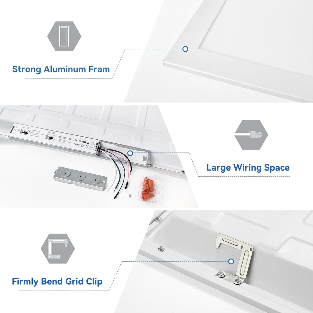 CycevSun 2x4 LED Drop Ceiling Flat Panel Light, 40/50/60W Selectable 6-Pack