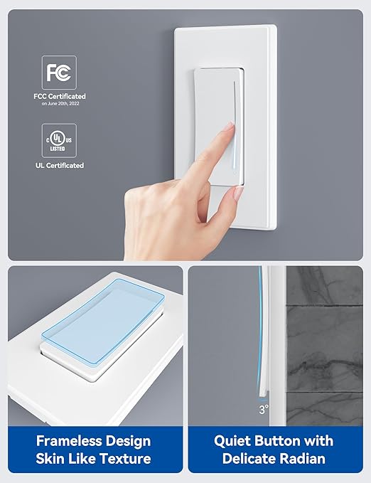 ELEGRP Smart Dimmer Light Switch DTR30, Single Pole or 3 Way, 2.4GHz Wi-Fi (2 Pack)