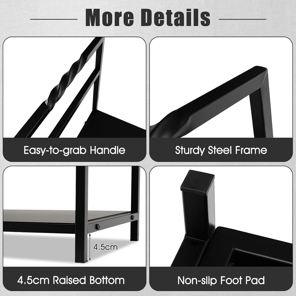 TANGZON Fireplace Log Rack, Heavy Duty Steel Firewood Rack, Indoor Outdoor Wood Stacking Storage Holder Stand (With Solid Base & Handles, 40 x 34 x 36cm)