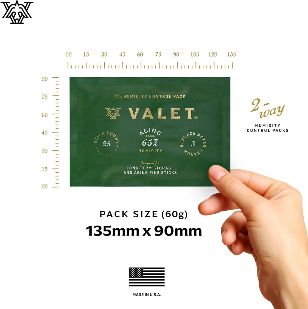 valet 65% two-way humidity packs (12-pack) showing dimensions