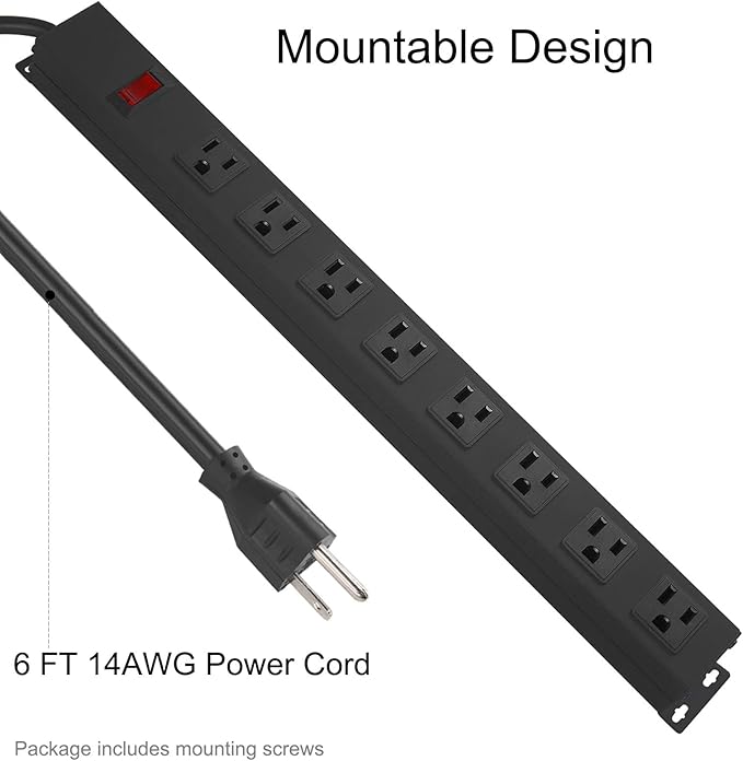 4Pack Metal 8 Outlet Mountable Power Strip, Wall Mount Outlet Heavy Duty
