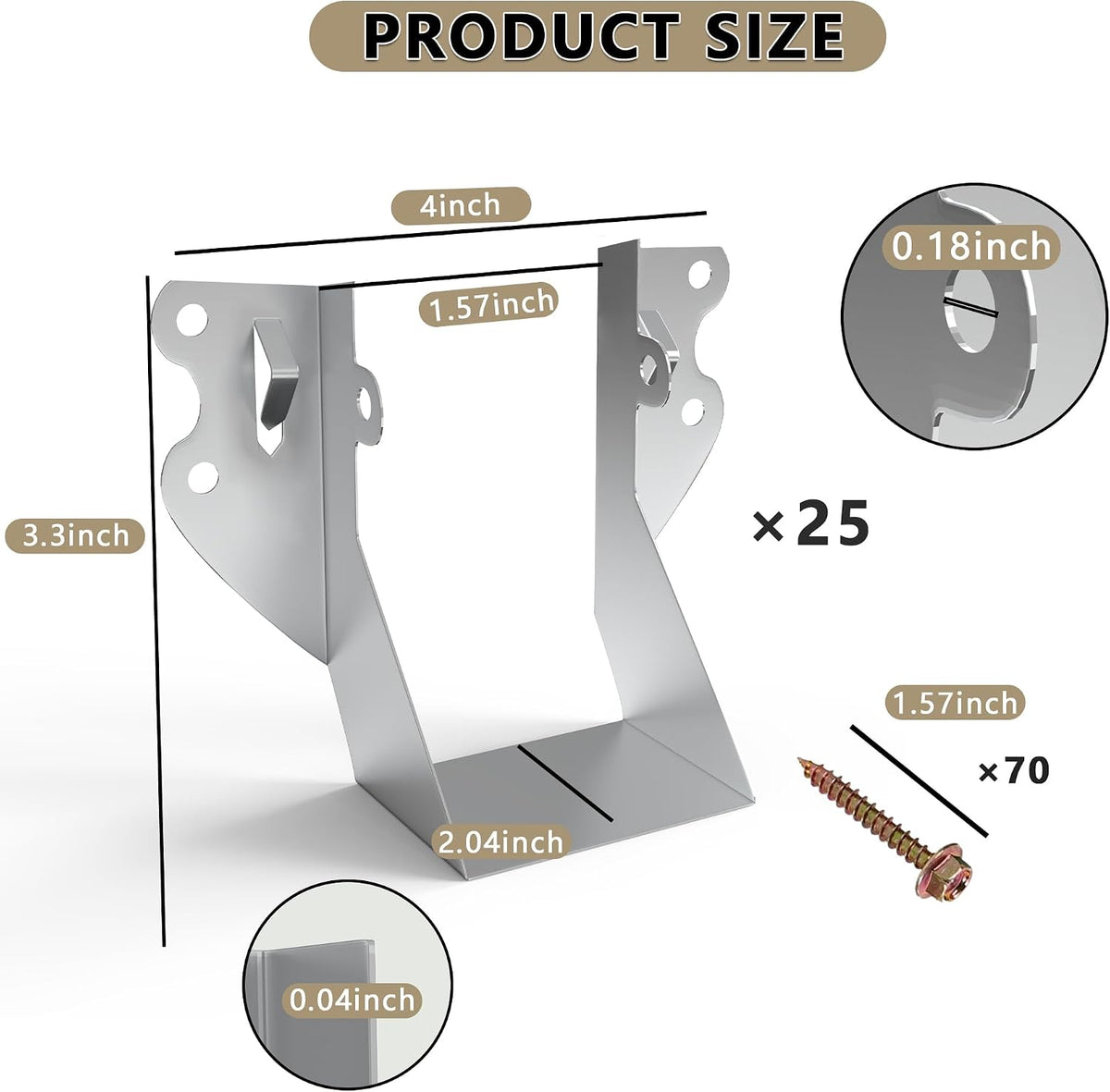 2x4 joist hangers with screws for wood, galvanized, close-up detail